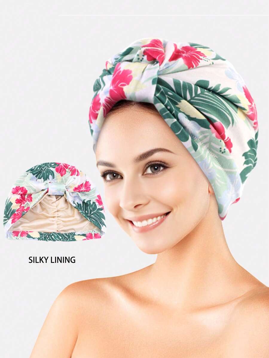 1 buah Topi Jilbab Elastis Wanita Motif Silang, Topi Tidur, Penutup Kepala, Topi Kemoterapi, Cocok untuk Penggunaan Sehari-hari - Daun hijau - View 1
