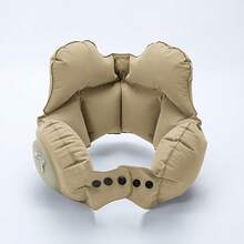 Portable Inflatable Travel Neck Pillow, Push-Button Press-Type Compression Blow Up Air Cushion, Comfortable Head & Neck Support For Airplane, Car, Long Flights, Road Trips, Office Nap, Camping, Compact Lightweight Travel Accessories - A - View 12