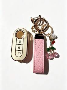 Cherry Keychain + Key Shell Set, Compatible With Fiat Car Key Covers, TPU Material Anti-Scratch Anti-Drop + 0.1mm Ultra-Thin Ultra-Quiet | 3-Button Precise Fit For Models (Includes Installation Screwdriver) Shockproof Wear-Resistant Portable Design 360° Signal Protection Anti-Fingerprint Coating Long-Lasting Like New - Cherry - View 5