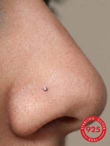 2pcs 925 Sterling Silver 24G Minimalist 1mm Shiny Nose Stud Body Piercing Jewelry - Silver - View 1