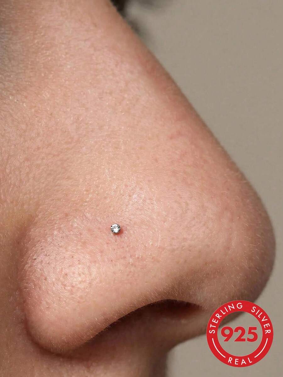 2pcs 925 Sterling Silver 24G Minimalist 1mm Shiny Nose Stud Body Piercing Jewelry - Silver - View 1
