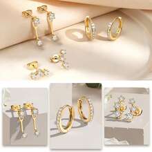 3 Pairs Hypoallergenic Earrings For Women 14K Gold Plated Stud Hoop Cartilage Earrings Set Small Earring Stacks For Sensitive Ears - Silver - View 5
