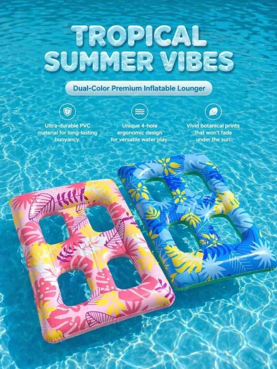 Leaf Print Field Style Slouchy Chair, Leaf Inflatable Floating Mat, Thickened PVC Floating Bed, Water Swimming Pool, Floating Pool Essential, Pool Float, Easy To Carry - Multicolor - View 1