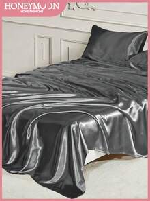 HONEYMOON 1 pieza Sábana de satén sedoso premium, tela suave, transpirable y resistente a las arrugas, mejora la calidad del sueño, estilo de hotel de lujo, apta para uso en el hogar y dormitorio escolar, esencial para la vuelta a clases, se adapta a todos los tamaños de cama: individual, doble, queen, king, certificada Oeko-Tex, gris oscuro - Gris Oscuro - Ver 2