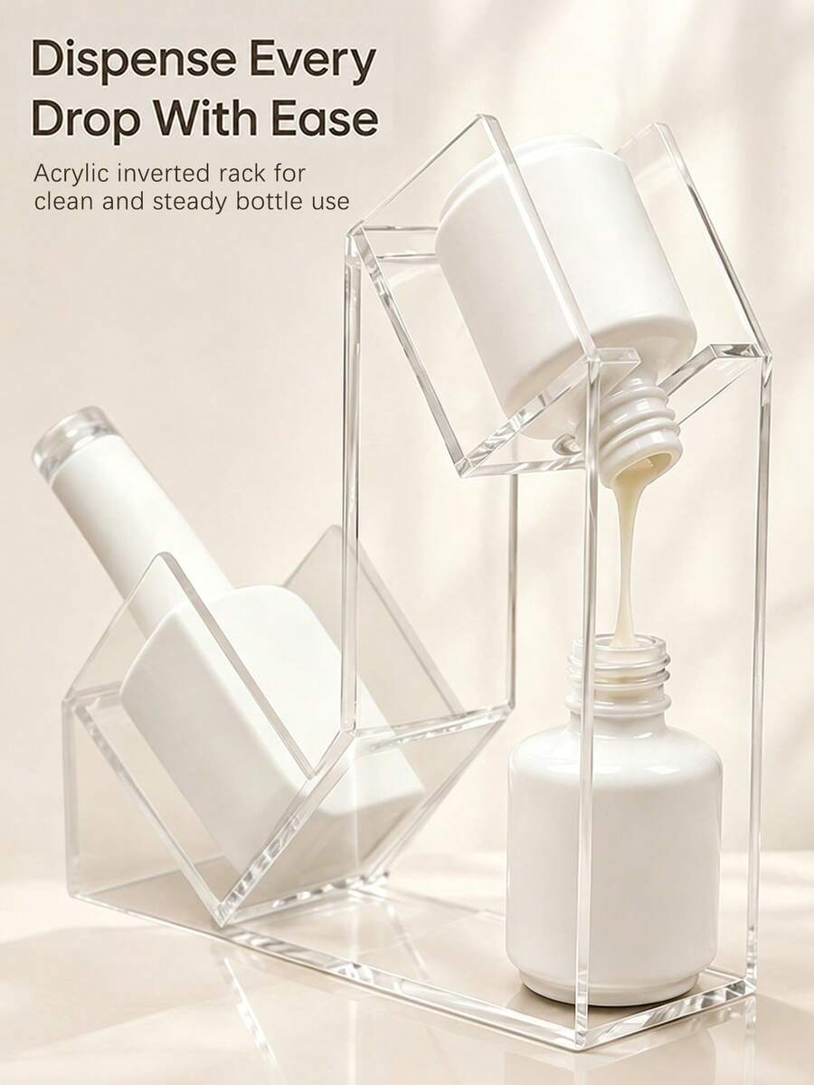 Upgraded Transparent Nail Polish Inverted Dispenser, Nail Gel Inverted Rack For Easy Pouring Of Every Drop Of Acrylic Liquid. Designed For Cleaning And Stabilizing Bottles During Use - Clear - View 1