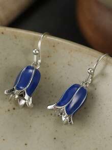 Gmzalx Enamel Flower Bud Earrings, 3D Tulip, Versatile Earrings For Daily Commute, Dating And Artistic Occasions - Blue - View 7