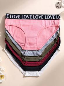 6件組女款純棉低腰無痕內褲 LOVE字母腰帶舒適透氣運動內褲 - 彩色 - 查看 2