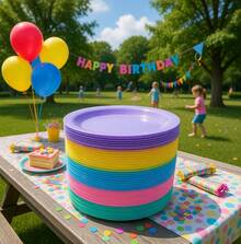 Pastry Plate 50 Pieces 5 Assorted Colors Plastic - Multicolor - View 7