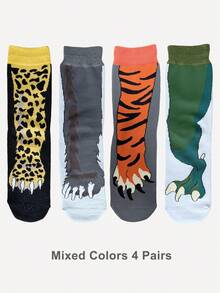 1/4/8 pares de calcetines de media caña para hombre con patrón creativo de garra de oso, transpirables, cómodos y divertidos, adecuados para uso casual diario y como regalo de cumpleaños - Multicolor - Ver 10