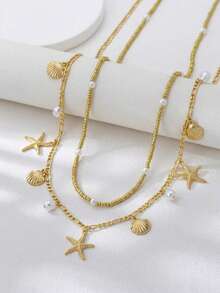 1件度假風珍珠海星貝殼腰鍊，適合女性海灘度假旅行穿搭 - 彩色 - 查看 2