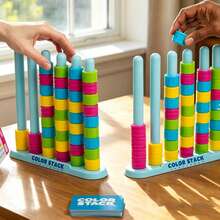 Rainbow Ring Stack – Fast-Paced Color Sorting Puzzle Game For Family Game Night | 2 Stack Racks, 84 Color Rings, 10 Challenge Cards | Fun 2-Player Or Solo Matching Board Game For Kids, Adults - Multicolor - View 5