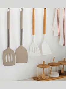 2pcs Silicone Spatula Set, Solid And Hollow Spatula, Suitable For Non-Stick Cookware, Heat-Resistant Cooking Utensils, Can Cook Fish, Eggs, Steak (Khaki) - Khaki - View 4