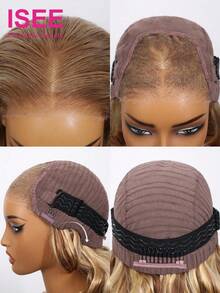 ISEE Hair Wear Go 無膠波浪假髮 6x4 HD蕾絲封口假髮，金色與金棕色挑染，22-28英吋，180%密度，預剪蕾絲與預拔髮際線，女款日常佩戴 - S4/27/613 - 查看 6