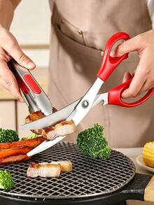9.5 Inch Stainless Steel Multi-Purpose Kitchen Scissors, Suitable For Cutting Chicken, Vegetables, Roast Meat, Steak, Red/Black - Multicolor - View 3