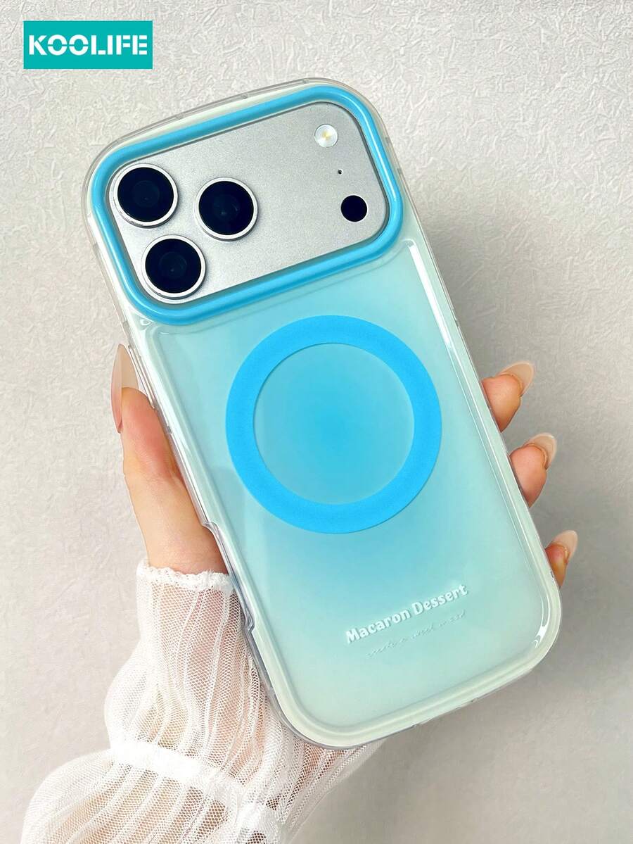 KOOLIFE 1pc Light Blue Gradient Macaron Magnetic Wireless Charging Phone Case, Bright Blue Contrast Camera Frame IMD Gradient Texture, TPU+PC Dual Layer Shockproof Anti-Impact Protective Shell, Fresh Summer Minimalist Style, Anti-Fingerprint Daily Gift Phone Case, Compatible With Iphone 18 Pro/18 Pro Max/17/17 Pro/17 Pro Max/16/15/14/13