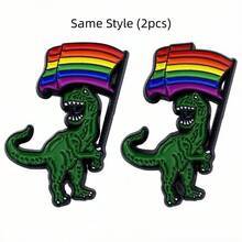 1件同性戀驕傲恐龍琺瑯胸針，T-Rex手持彩虹旗金屬徽章附安全針，LGBTQ+支持者聲明飾品禮物 - 彩色 - 查看 8
