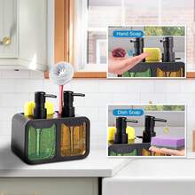 4-In-1 Kitchen Soap Dispenser Set - Dual Pump Hand Soap/Dish Soap Dispenser With Sponge Holder And Brush Holder, Practical Kitchen/Bathroom Soap Dispenser, Creative Kitchen Soap Dispenser, Kitchen Organizer, Countertop Soap Pump, Dish Soap Dispenser, Bathroom Soap Dispenser, Sink Organizer, Refillable Soap Bottle, Soap Container, Kitchen Accessories, Bathroom Accessories, Home Storage, Modern Home Decor, Spring Decor, Back To School Decor - Black - View 6