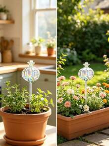 Cactus-Shaped Automatic Watering Spike, Rainbow Color Plant Watering Ball, Automatic Watering System, PVC Material, Narrow Mouth Design Extends Watering Time, Suitable For Indoor And Outdoor Plants, Essential For Spring And Summer Potted Plants (Cap Shipped Randomly) - Multicolor - View 5