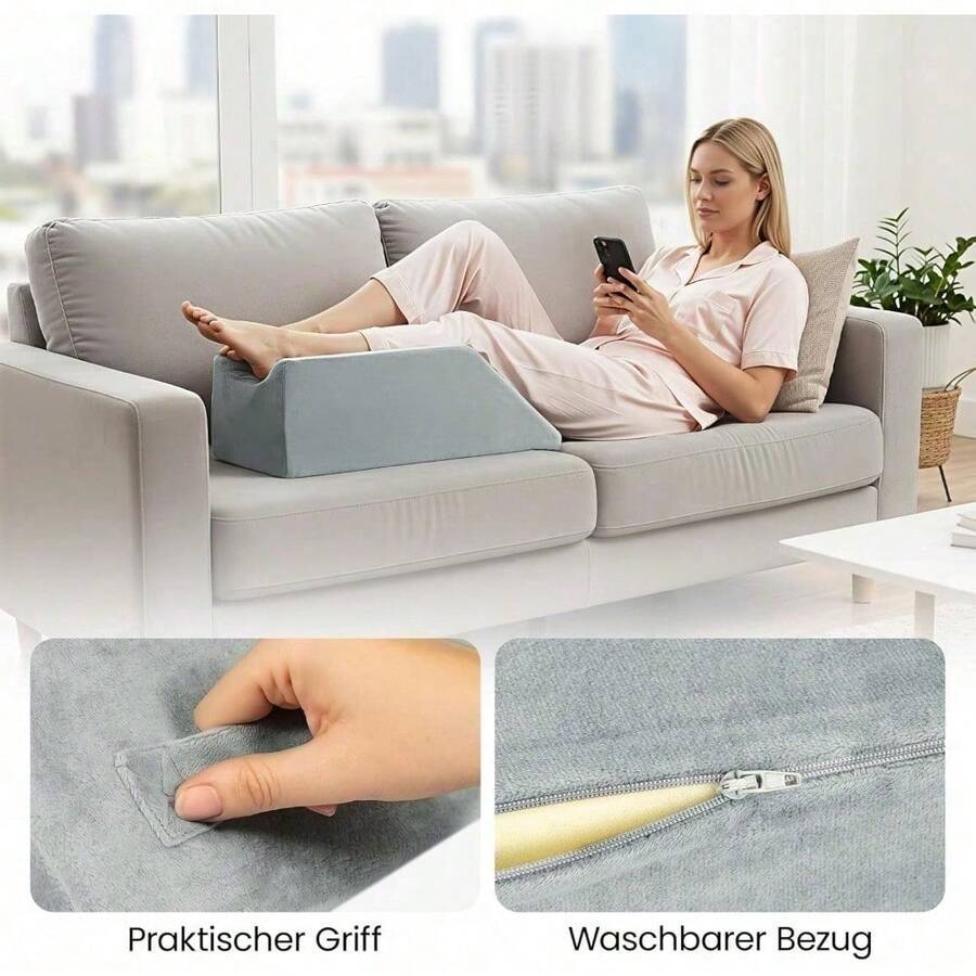 Orthopedic Foot Rest With Memory Foam, Washable Knee Support Wedge For Leg Elevation, Swelling & Pain Relief - Grey - View 1