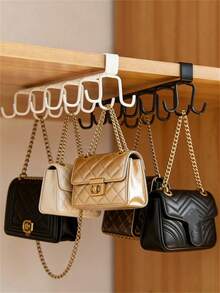 1/2pcs Hat And Bag Storage Rack, Belt Storage Rack, Closet Accessories Storage Rack, 6 Hat Hooks, Closet Clothing Storage Rack, No-Drill Simple Storage Rack, Hanging Style - Upgraded White - View 10