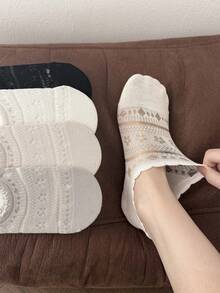 1/5/10 par vita och svarta låga båtsockor för kvinnor, koreansk stil, vår/sommar, hjärt- och blommönster, tunna bekväma osynliga korta sockor (utan kartong, slumpmässig färg) - Multifärgad - Visa 2