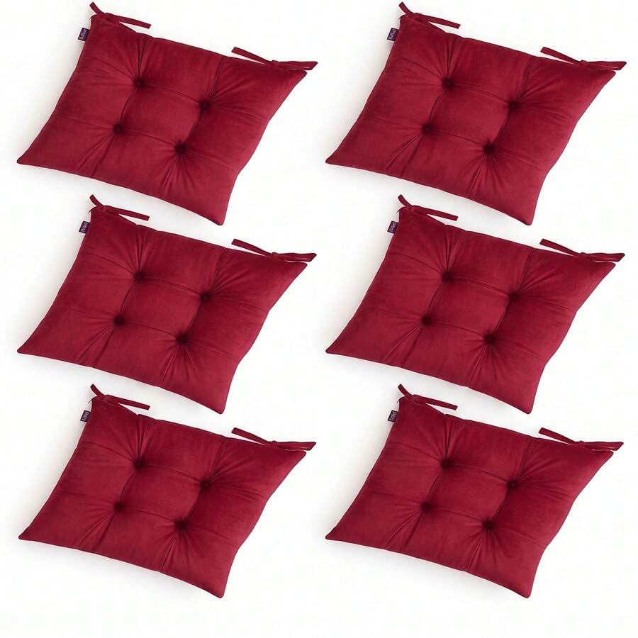 Set Of 6 Puffy Soft Square Chair Cushions – 40x40 Cm İN DER TURKEI - Red - View 1