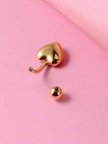 Solid Polished Heart Navel Ring, Anti-Allergy Steel External Thread Belly Piercing, Cute Body Jewelry Gift For Women & Girls - Yellow Gold - View 3