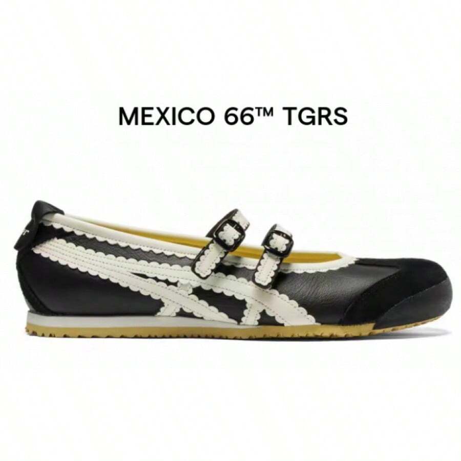 Onitsuka Tiger's New Summer Model Mary Jane TGRS Versatile Ballet Shoes, Onitsuka Shoes For Women, Lightweight Casual Shoes For Women - Mary Jane - Black, White and Yellow - View 1