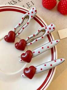 Vintage Fashion Polka Dot Heart-Shaped Hair Clip, Cute Clip, Spring/Summer High-End Multi-Functional Side Clip Accessory - 彩色 - 查看 6