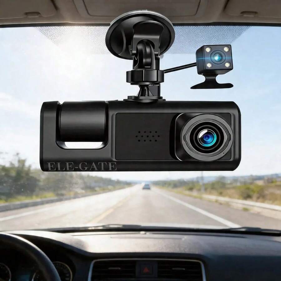 Dual Camera Exterior Interior Rear DVR Car Auto Black Color Ele-Gate - A - View 1