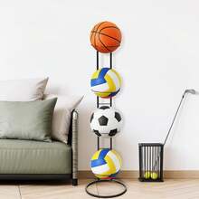 Basketball Ball Storage Rack Holder Organizer Football Volleyball Basket Stand - Black, 4-tier - View 1