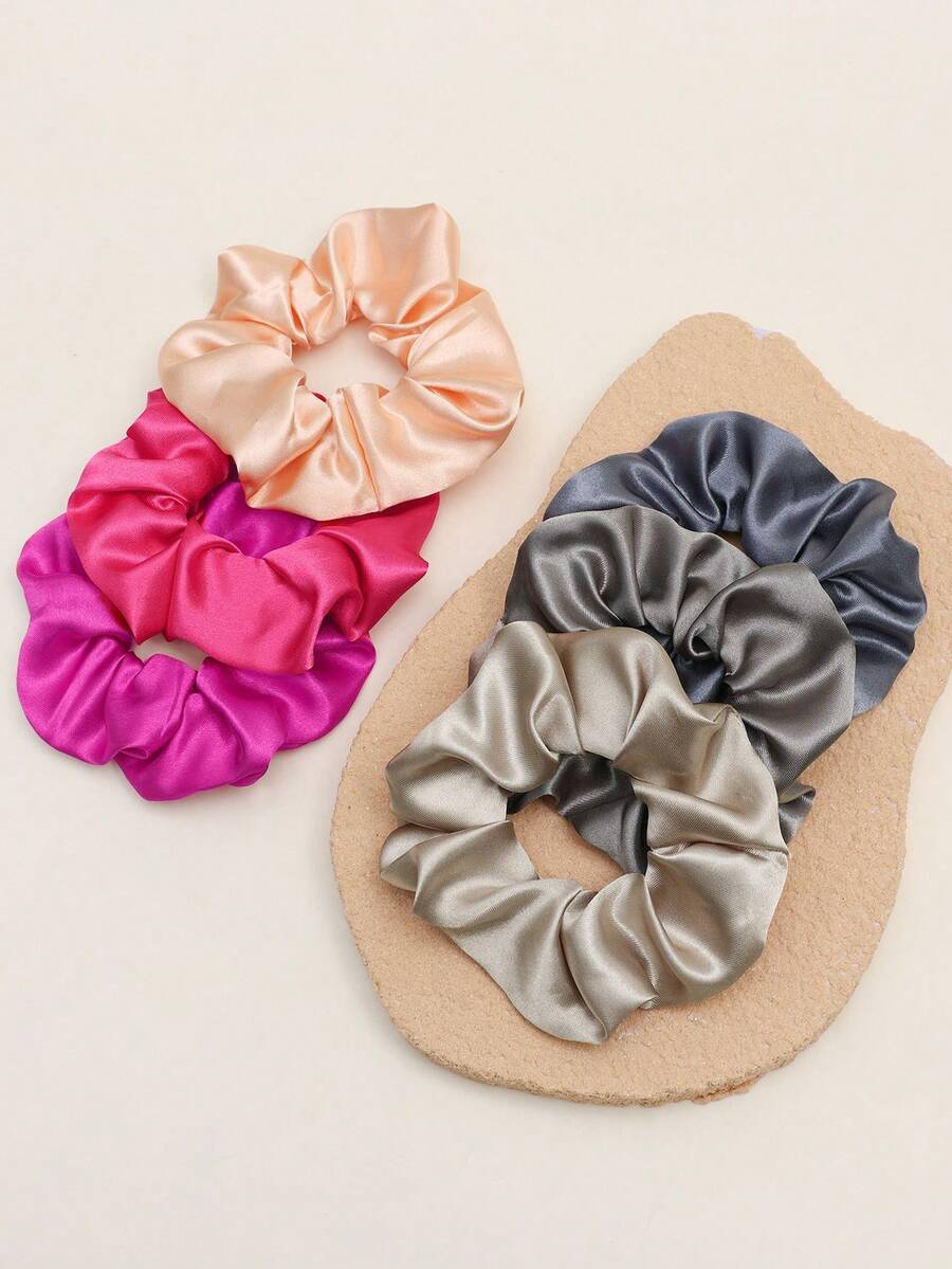 6pcs Solid Color Satin Elastic Hair Ties, Elastic Ponytail Hair Bands, Suitable For Various Hairstyles, Create Cute Seamless Ponytail, No Hair Damage - Multicolor - View 1