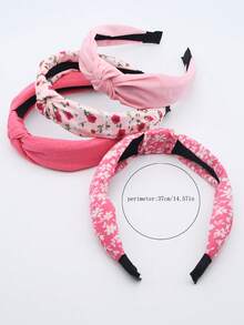 4pcs/Set Bando Lebar Kain Motif Bunga Pink Warna Polos, Hadiah Hari Wanita, Aksesori Rambut Manis, Cocok untuk Penggunaan Sehari-hari, Liburan, dan Pesta - Berwarna merah muda - View 5