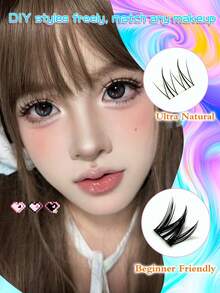 2-In-1 Cluster False Eyelashes, Including Puppy Eye Upper Lash Clusters And Lower Lashes, Length 6-11mm, C Curl, 156 Pieces, Dense Single Lashes, Cartoon Style, Reusable, Suitable For Daily Makeup, Cosplay, Music Festivals, Christmas And Other Occasions,Halloween - C - View 2