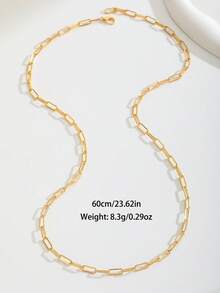 1pc Gold Tone Paperclip Chain Layered Necklace, Minimalist Stackable Link Chain Necklace Set For Women Daily Jewelry - Yellow Gold - View 7