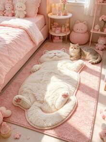 1pc Healing Super Cute Realistic White Cat Belly Flip Bedroom Art Rug, Personalized Aesthetic Style Decorative Carpet, Bedroom Bedside Vanity Living Room Plush Asymmetrical Large Rug, Ins Style Space Aesthetic Atmosphere Blanket, Dopamine Milky White Cute Cat Pet Lover Home Decor Accent, Large Area Rug, Carpet, Mat, Home Decor, Area Rug, Casual Blanket, Asymmetrical Large Rug, Bedroom Large Rug, Machine Washable Rug - Multicolor - View 1