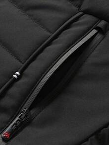 Jaket Fleece Kasual Musim Dingin Pria untuk Sehari-hari, Kerah Tegak, dan Tudung yang Dapat Dilepas - Hitam - View 6