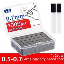1/2sets (1000/2000pcs) Automatic Pencil Leads, 2B Hardness, 0.5/0.7/0.9mm Diameter, 60mm Length, Resin Tip, Comes With 2 Tubes, Suitable For Drawing And Sketching, Ideal Choice For Back To School Season, Learning Supplies, School Essentials, Stationery, Essential Learning Tools - Multicolor - View 9