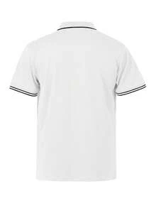 男士夏季短袖休閒對比色鈕扣 Polo 衫，適合高爾夫，白色 Polo 衫 - 白色 - 查看 5