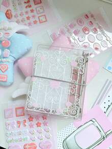 M5 Pink Rose Gate A6 6-Ring Transparent Loose-Leaf Notebook, Sampul Buku Catatan Loose-Leaf Motif Bunga Lucu dengan Halaman Dalam Dekoratif, Perencana Scrapbook Gaya Jepang yang Imut, Cocok untuk Catatan Harian - A - View 4