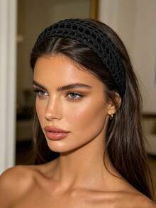 1Pc French Retro Hollow Out Crochet Headband, Sweet Wide Band Hair Accessory, Perfect For Daily Date Vacation - Multicolor - View 4