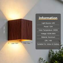 Waterproof Outdoor Wall Light LED Lighting Outdoor Square Aluminum Material Natural Wood/Walnut/Black Up And Down Lighting Wall Lamp Home Outdoor Waterproof Street Light Home Decor Indoor Decor House Garden Lighting Wall Lamp Suitable For Outdoor Balcony/Courtyard/Garden/Stairs/Street/Yard/Living Room/Bedroom/Kitchen/Bathroom/Corridor/Hallway - Waterproof Square LED Wall Light - View 4