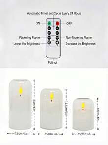 3件組白色LED無焰蠟燭 電子柱狀蠟燭 電池供電逼真蠟燭 尺寸3"X4"、5"、6" 適用於居家裝飾、派對、求婚、婚禮、聖誕節、萬聖節、桌面裝飾燈 - 白色 - 查看 5