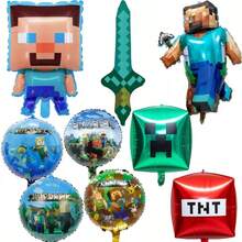 Minecraft Foil Balloons Decorations Party Minecraft Steve Pixel Balloon Set - Multicolor - View 9
