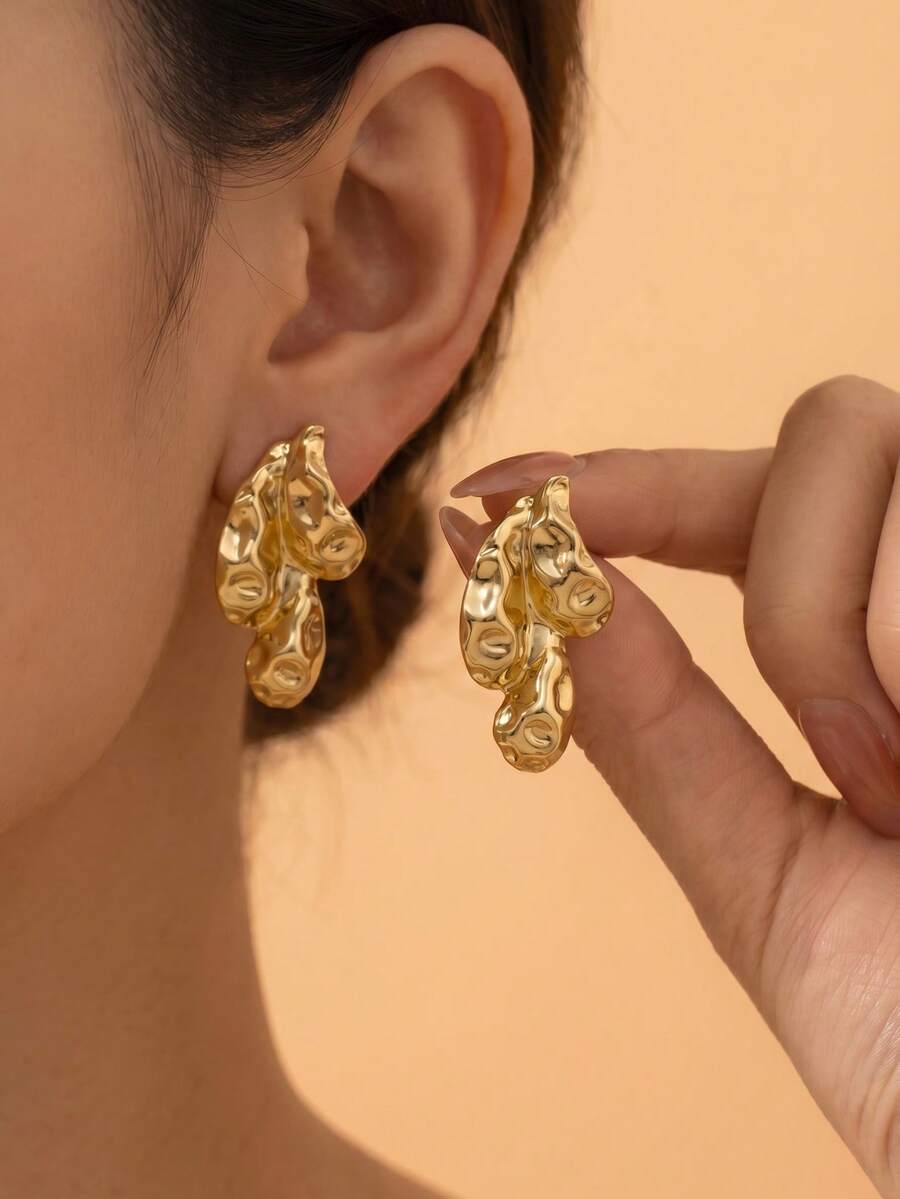 Thick Organic Gold-Plated Stud Earrings, Hypoallergenic Stainless Steel Vintage Chunky Personalized Jewelry, Suitable For Women And Teenage Girls Party Accessories
