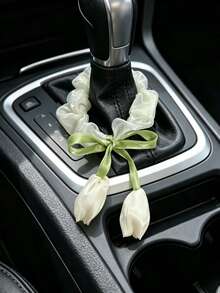 1pc Pink And White Tulip Car Gear Shift Decor, Women's Car Interior Decoration Accessory - A - View 5