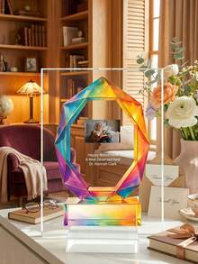 1pc Customized Acrylic Trophy, Elegant Geometric Aurora & Marble Design, High-Definition Full-Color Printed Logo & Text, Suitable For Corporate Awards, Employee Recognition, Office Display & Inspirational Desk Decor, Premium Gift For Executives, Managers And HR Teams - Multicolor - View 6