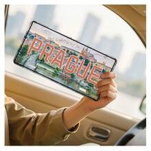 2D Flat Vintage Prague License Plate Frame - 30.0X15.01cm, Featuring Rustic European City Landscape Design With "PRAGUE" Text, Suitable For Car Decoration, Garage Or Home Wall Art, Easy To Install (Random Style) - A - View 4