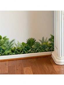 1pc Tropical Jungle Greenery Baseboard Wall Sticker, Monstera Palm Leaf Wall Border Decal, Peel And Stick Waterproof Plant Trim Home Decor - Tropical Jungle Greening - View 5