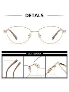 Visivana Verywork 金屬橢圓框透明眼鏡，奢華設計師中性眼鏡，適用戶外、開車、購物、高爾夫、商務，優雅現代開學配件禮物 - 無色 - 查看 9